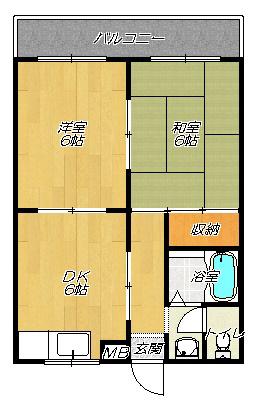 マンションオーク(2DK/3階)の間取り写真