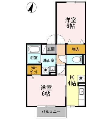 コンフォールターブルA棟(2K/1階)の間取り写真