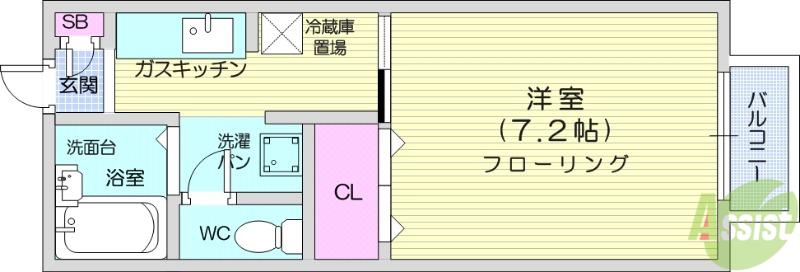 フレール中山壱番館(1K/2階)の間取り写真