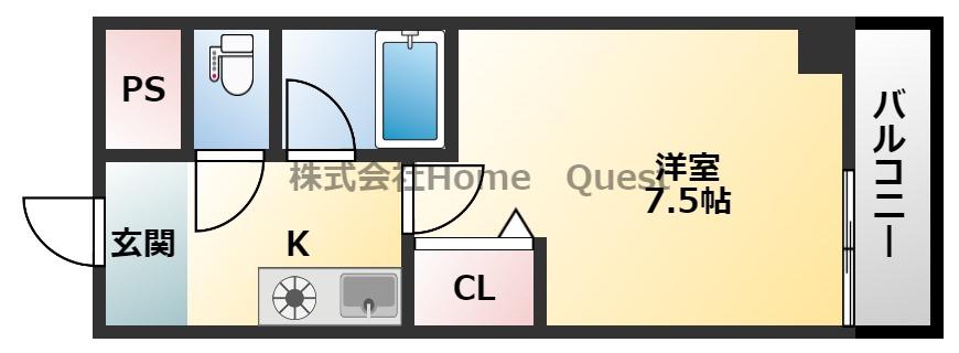 コートビュータワー(1K/2階)の間取り写真