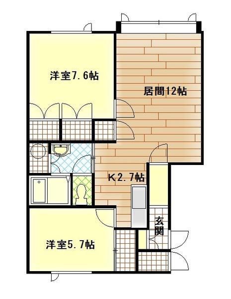 タウンズ秋月C棟(2LDK/2階)の間取り写真