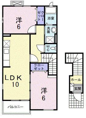 カロスアンセ弐番館(2LDK/2階)の間取り写真