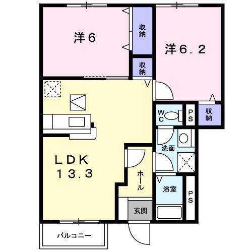 ラフィネ・SA(2LDK/1階)の間取り写真