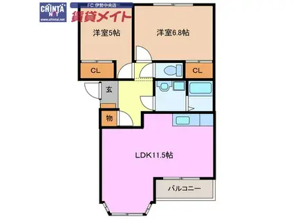 ルミエールB(2LDK/2階)の間取り写真