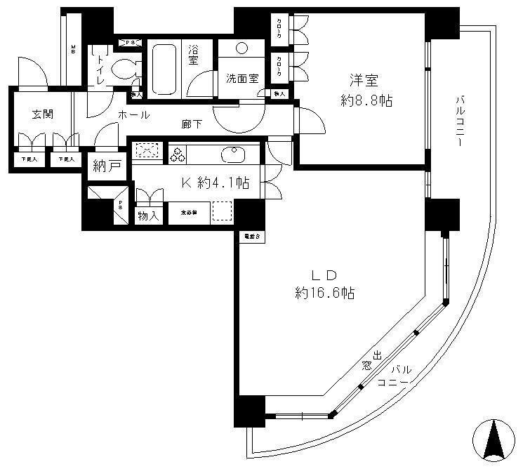 リバーポイントタワー(1LDK/13階)の間取り写真
