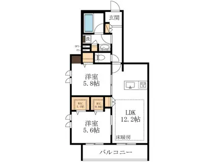 AF クロエ ウエスト(2LDK/4階)の間取り写真