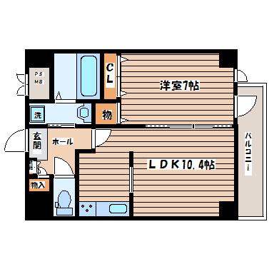 USビル(1LDK/3階)の間取り写真