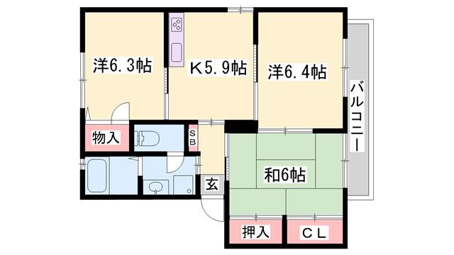 エコーズユタカ D棟(3K/2階)の間取り写真