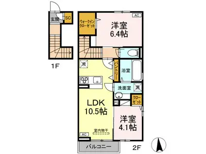 セレスティア鳴神(2LDK/2階)の間取り写真