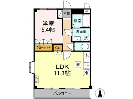CORPOさくらC(1LDK/1階)の間取り写真