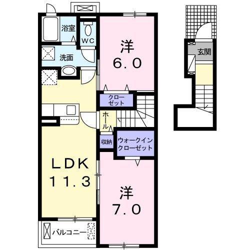 インペリアル榎鶴 B(2LDK/2階)の間取り写真