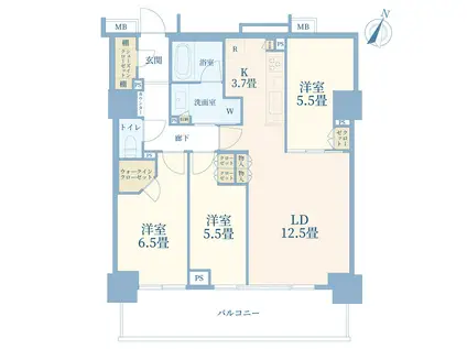 シティタワーさいたま新都心(3LDK/8階)の間取り写真