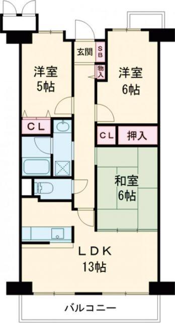 サワン東太田(3LDK/4階)の間取り写真