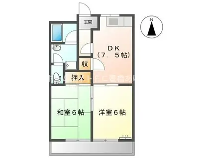 リバティハイツB(2DK/2階)の間取り写真