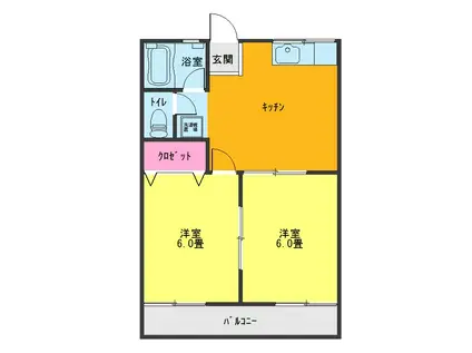 フラワーハイツ(2DK/2階)の間取り写真