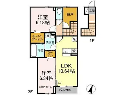 都営新宿線 篠崎駅 徒歩20分 2階建 築3年(2LDK/2階)の間取り写真