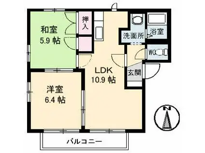 フォーレス上泉 A棟(2LDK/2階)の間取り写真