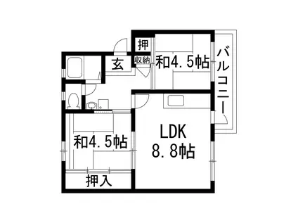 逆瀬川6号棟(2LDK/2階)の間取り写真