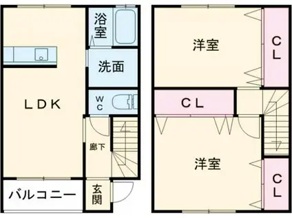 ブレース直江D棟(2LDK/1階)の間取り写真