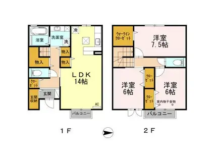 ウエストゥランタン B棟(3LDK/1階)の間取り写真
