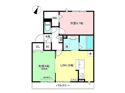 カーサ ヴィエントI(2LDK/2階)の間取り写真