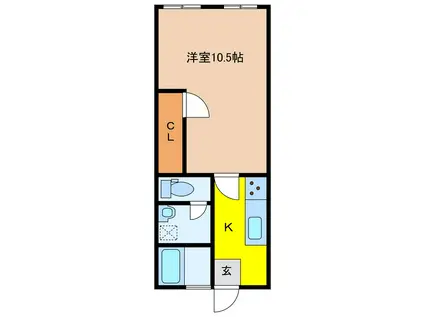 西日本ハイツ(1K/2階)の間取り写真
