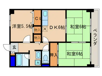グリーン茨木(3DK/6階)の間取り写真