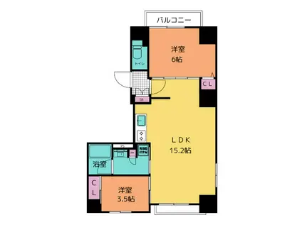 〇フォレ麻布十番(2LDK/3階)の間取り写真