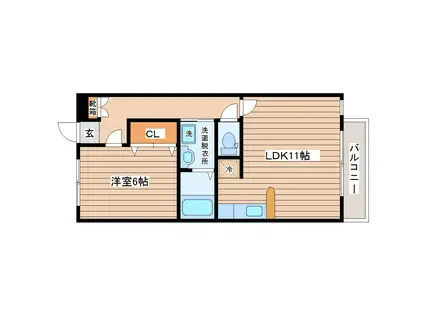 キャステール砂押II(1LDK/2階)の間取り写真