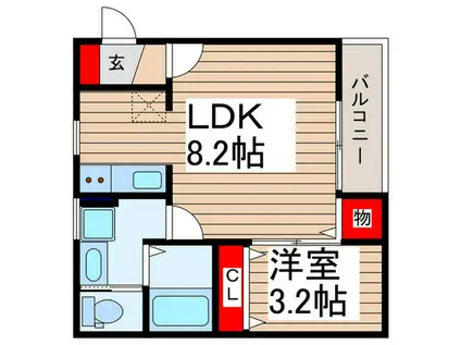 フラップアリィ上福岡(1LDK/1階)の間取り写真
