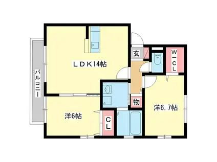 リビングタウン祝園C棟(2LDK/2階)の間取り写真