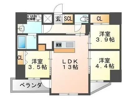 アーバネックス塚口(3LDK/5階)の間取り写真
