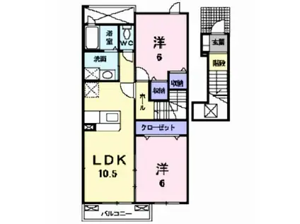 カーサ・ユニゾンIIC(2LDK/2階)の間取り写真