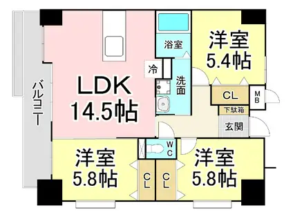 レジナスイート田町(3LDK/9階)の間取り写真
