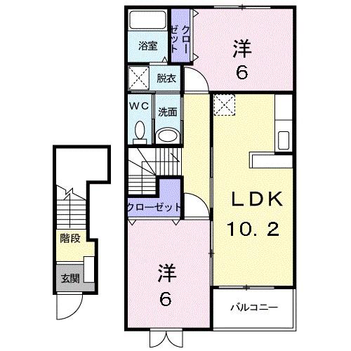 サン・フェアII(2LDK/2階)の間取り写真