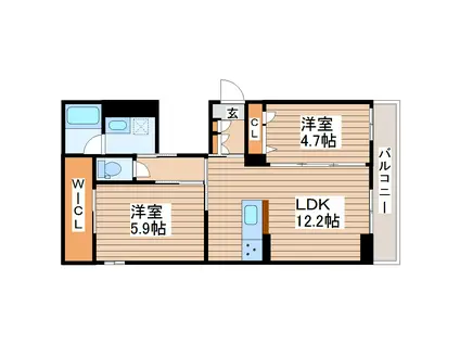 ベレオ長町南(2LDK/3階)の間取り写真
