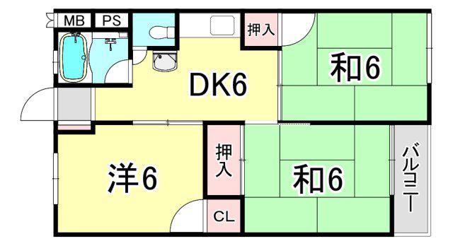 夙川第3コーポラス(3DK/2階)の間取り写真