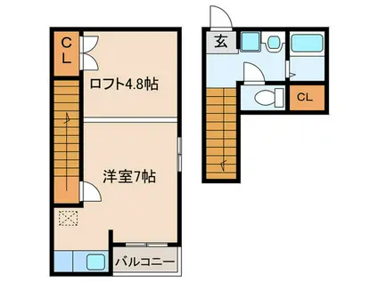 クリスタルK九大学研都市(ワンルーム/2階)の間取り写真