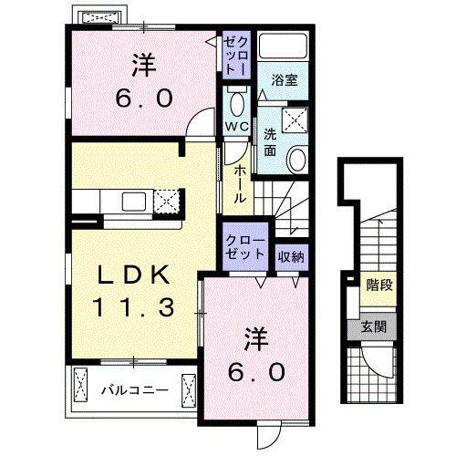 カンフォーラII(2LDK/2階)の間取り写真