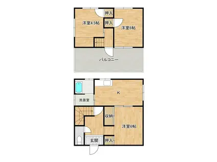 沖縄県島尻郡南風原町 2階建 築50年(3K/1階)の間取り写真