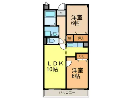 クレッシェンドWAKOU(2LDK/3階)の間取り写真