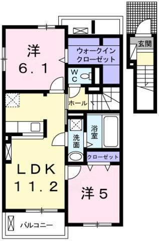 ル・レーブ坂上II(2LDK/2階)の間取り写真