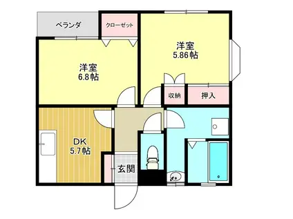 神山ハイツ(2DK/2階)の間取り写真