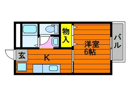 DNパレス B棟(1K/1階)の間取り写真