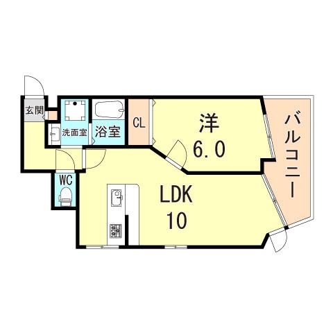 ライオンズマンション下山手(1LDK/4階)の間取り写真