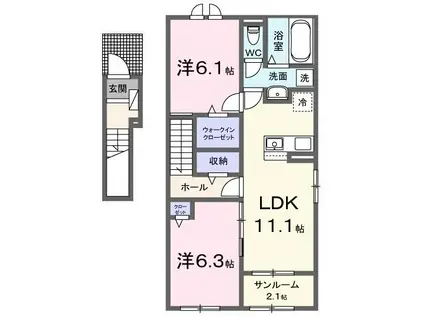 ラグジー A(2LDK/2階)の間取り写真