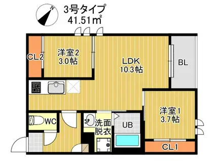 REGALEST MAPLE 千早(2LDK/3階)の間取り写真