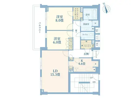 ディアナコート上原(2LDK/4階)の間取り写真