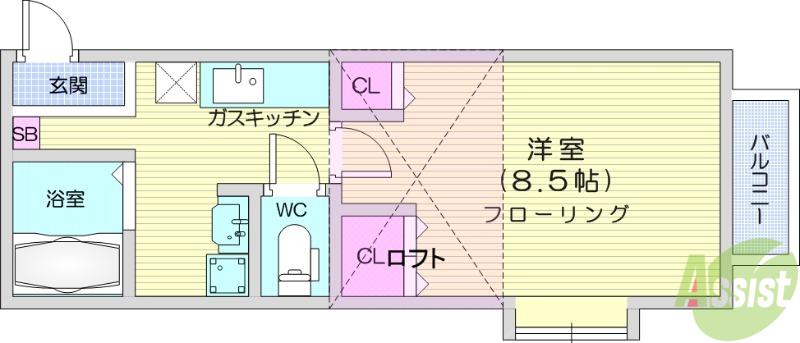 プリムヴェールⅢ(1K/2階)の間取り写真