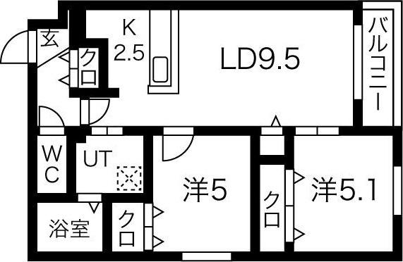 ウェリナ月寒西(2LDK/1階)の間取り写真
